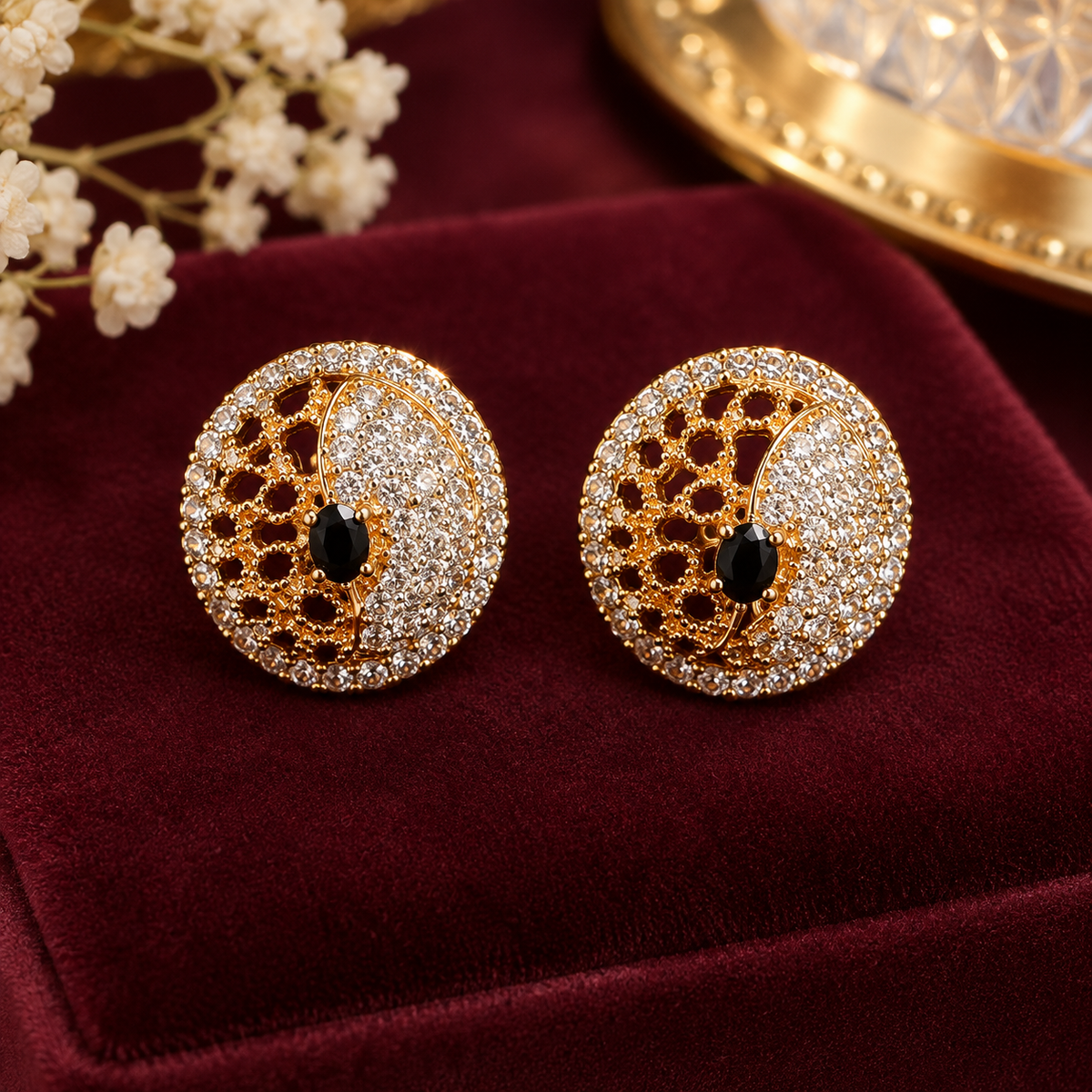 Radiant Gold-Tone Stone Stud Earrings