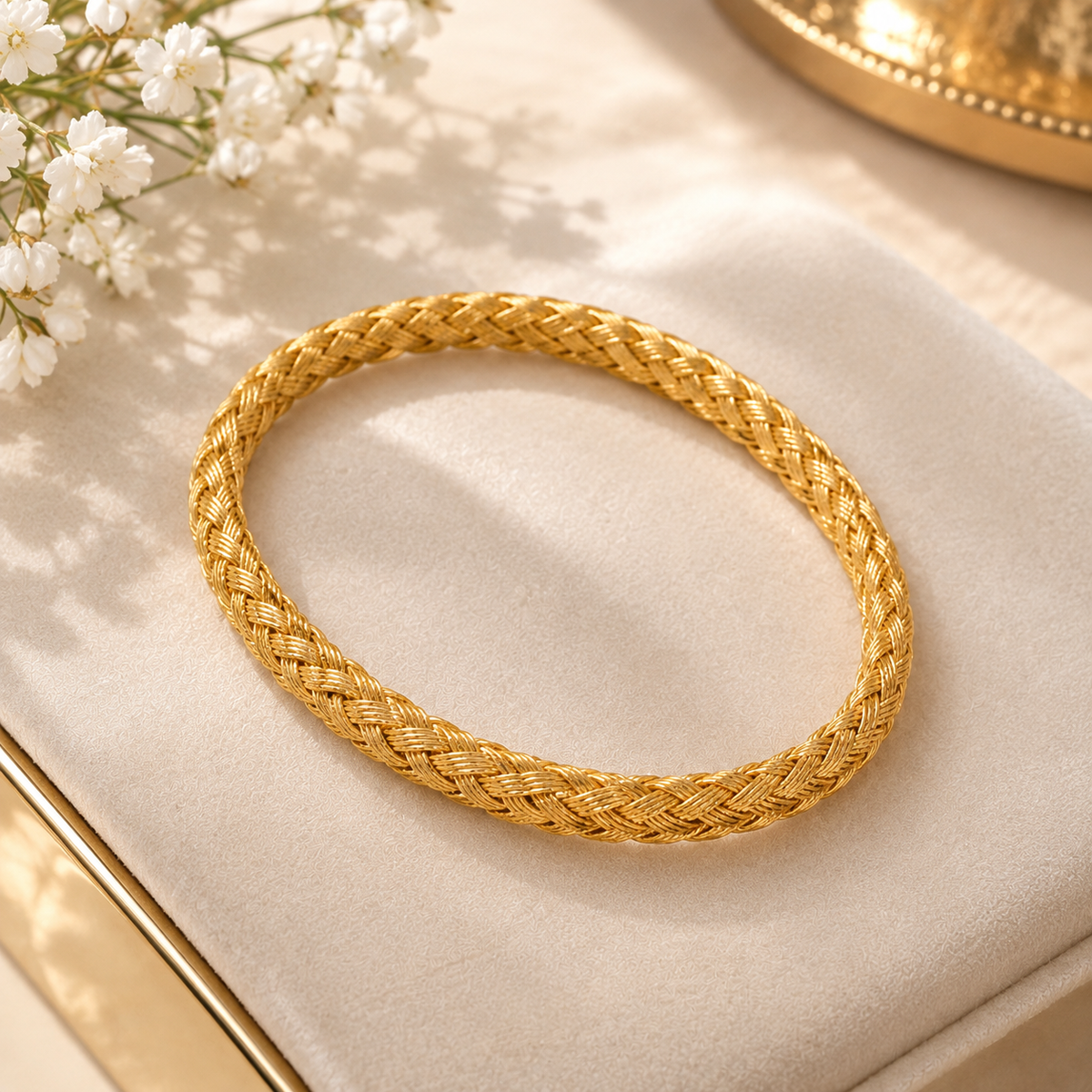 Gold Plated Stainless Steel Braided Pattern Bracelet