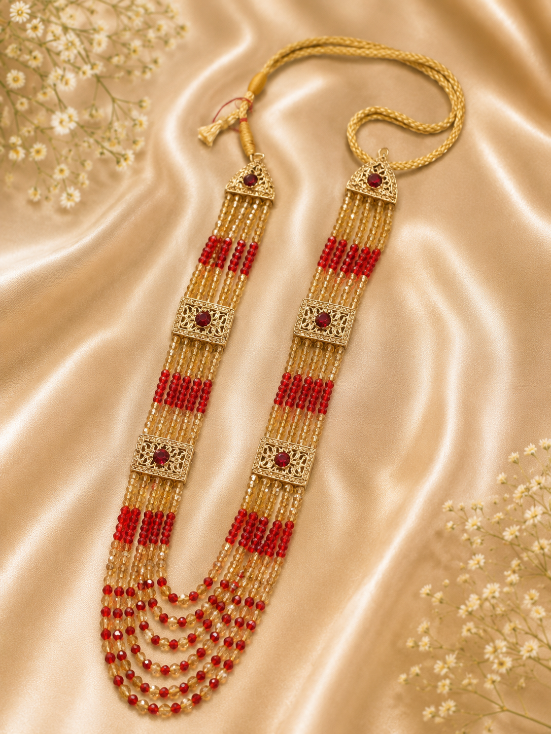 Royal Gold-Plated Multi-Strand Ruby Mala