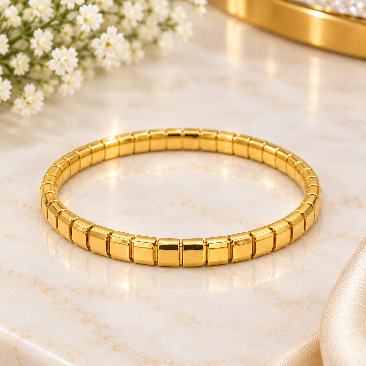 Gold Plated Stainless Steel Block Pattern Bracelet