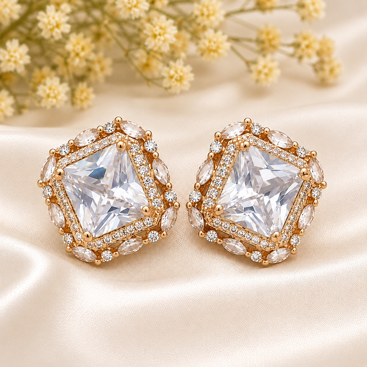 Royal Gold-Tone Cushion-Cut Stud Earrings