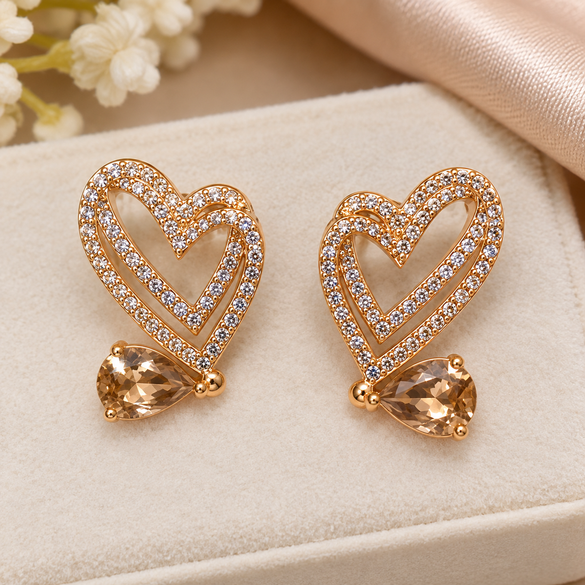 Radiant Double Heart CZ Earrings