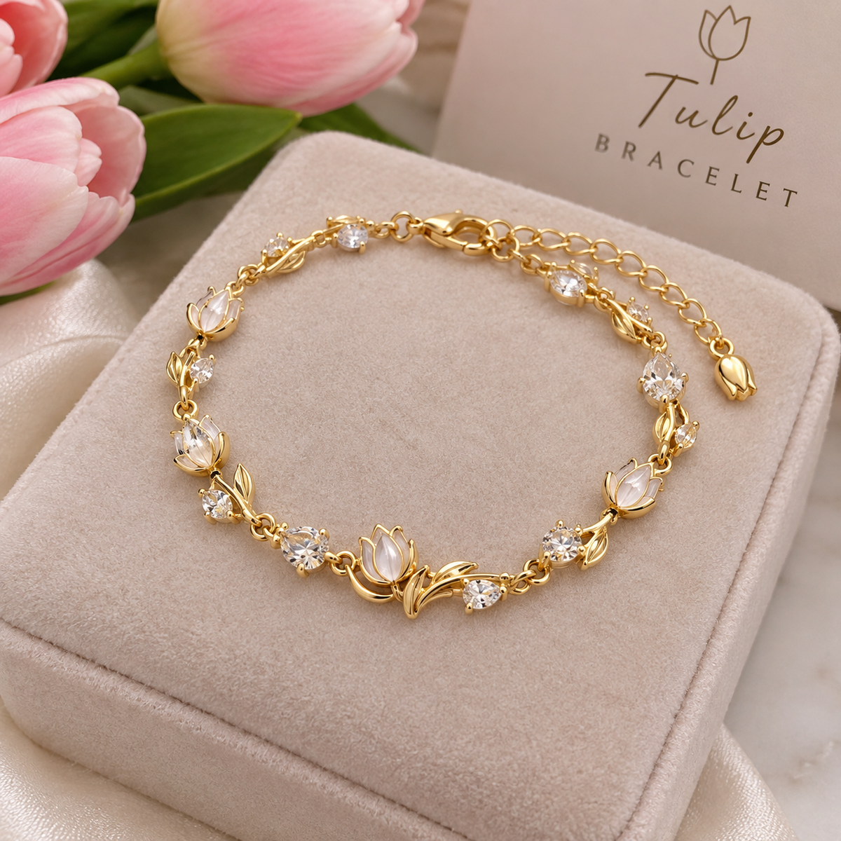 The Viral Tulip Bracelet – Gold-Plated Dainty Floral Jewelry