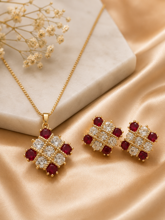 Royal Ruby & Zircon Pendant Set