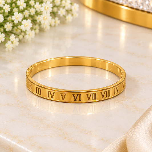 Gold Plated Stainless Steel Roman Numeral Bracelet