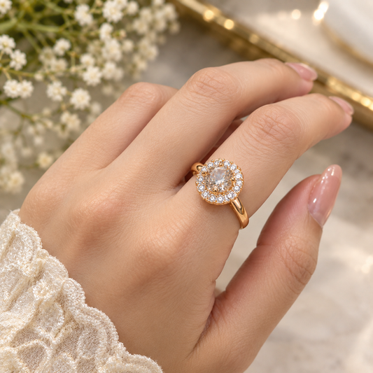 Elegant Adjustable Champagne Zircon Gold-Plated Ring