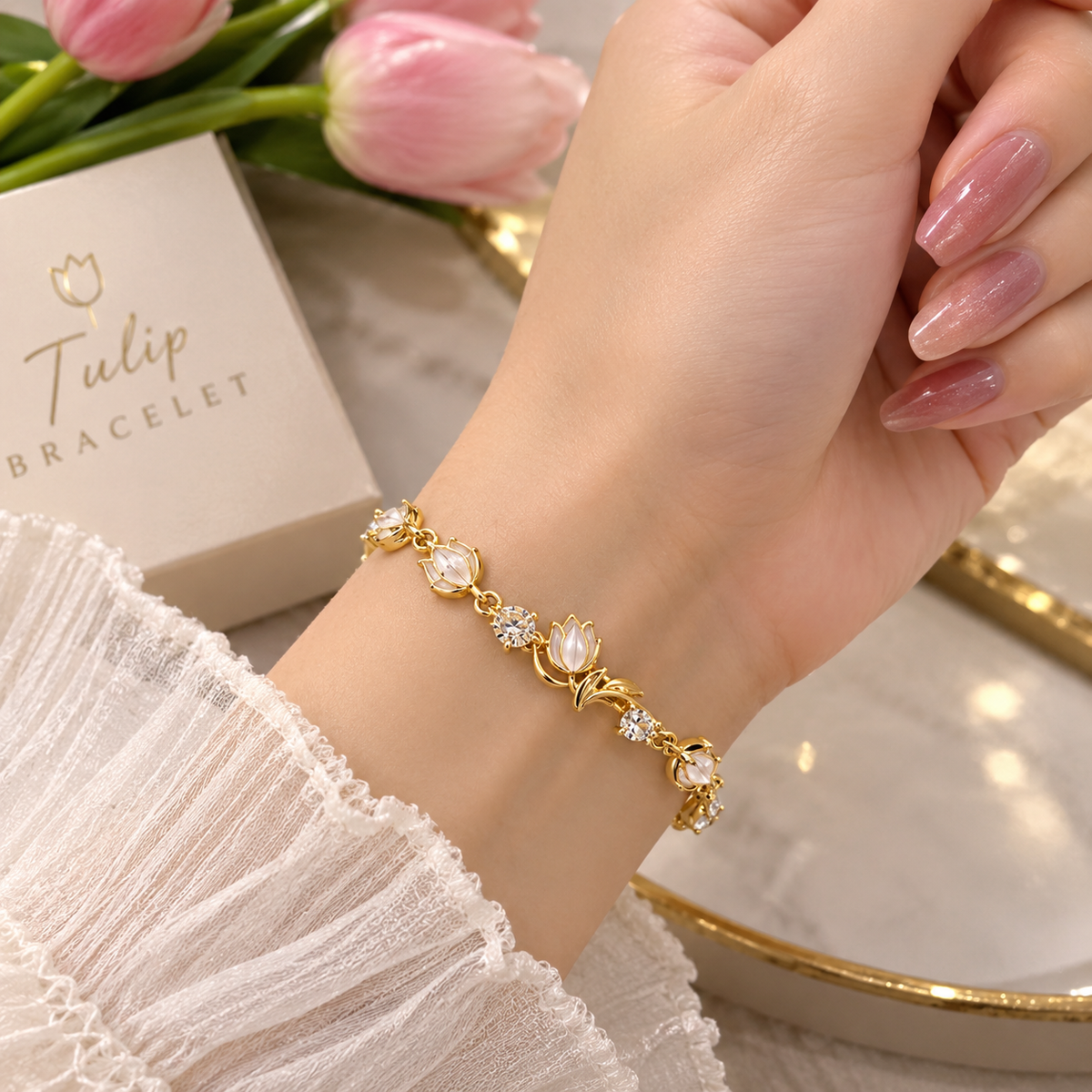 The Viral Tulip Bracelet – Gold-Plated Dainty Floral Jewelry