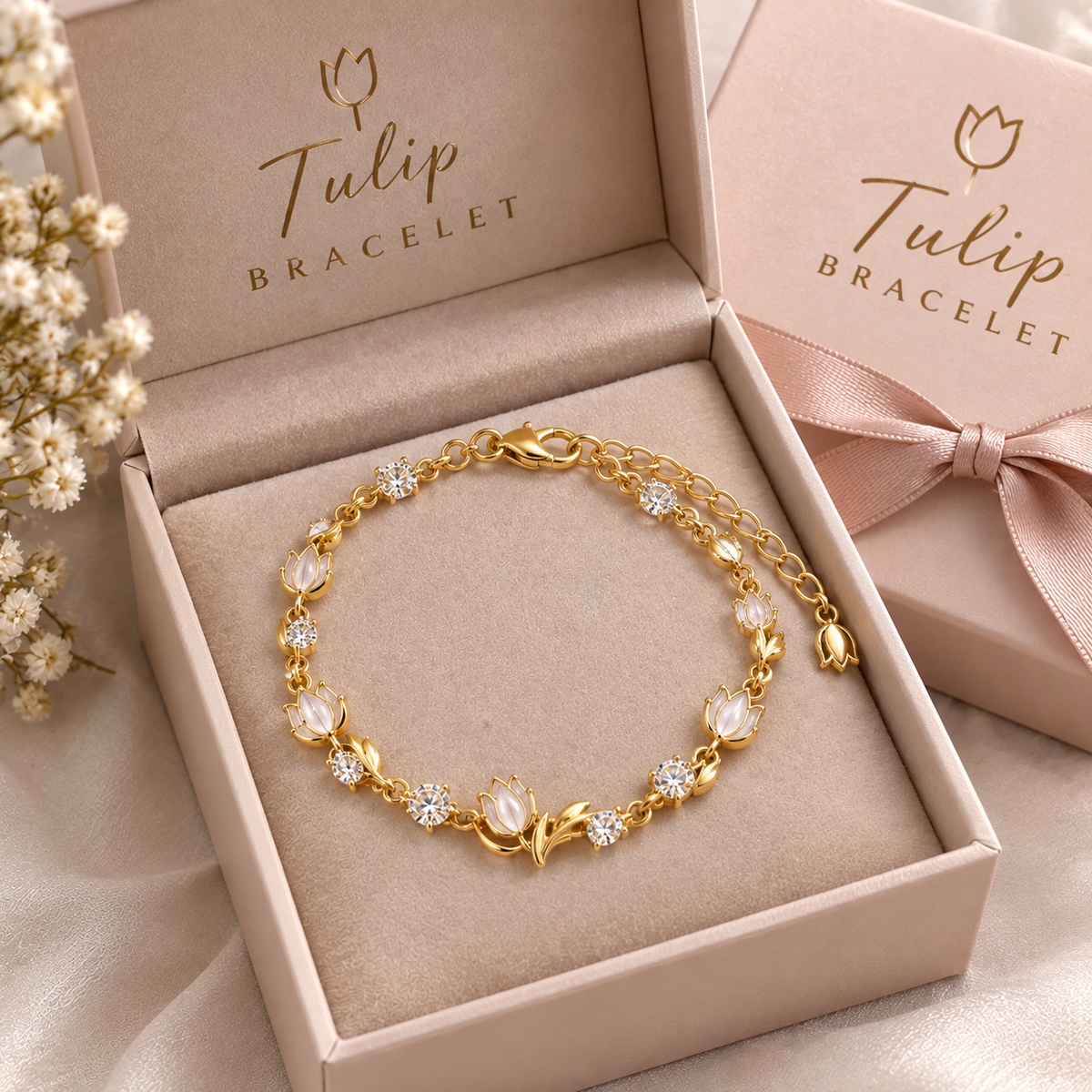 The Viral Tulip Bracelet – Gold-Plated Dainty Floral Jewelry