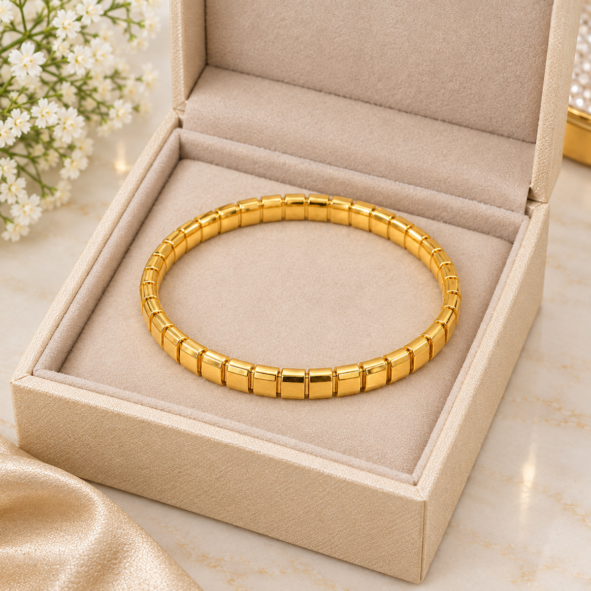 Gold Plated Stainless Steel Block Pattern Bracelet