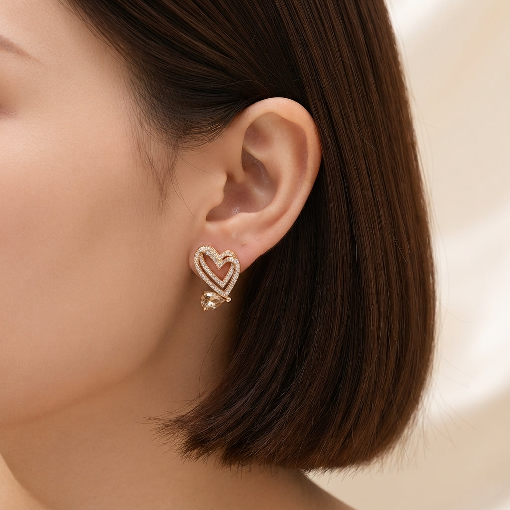 Radiant Double Heart CZ Earrings