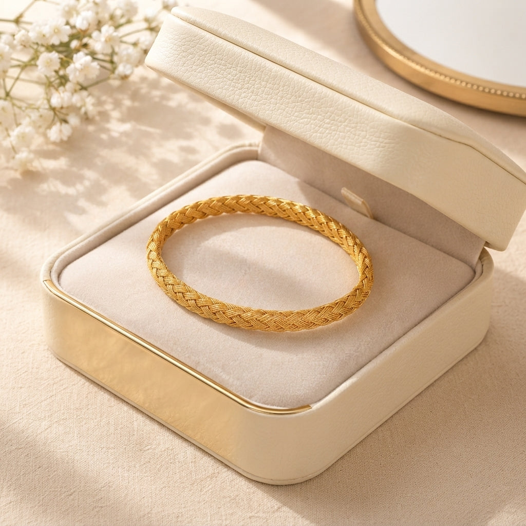 Gold Plated Stainless Steel Braided Pattern Bracelet