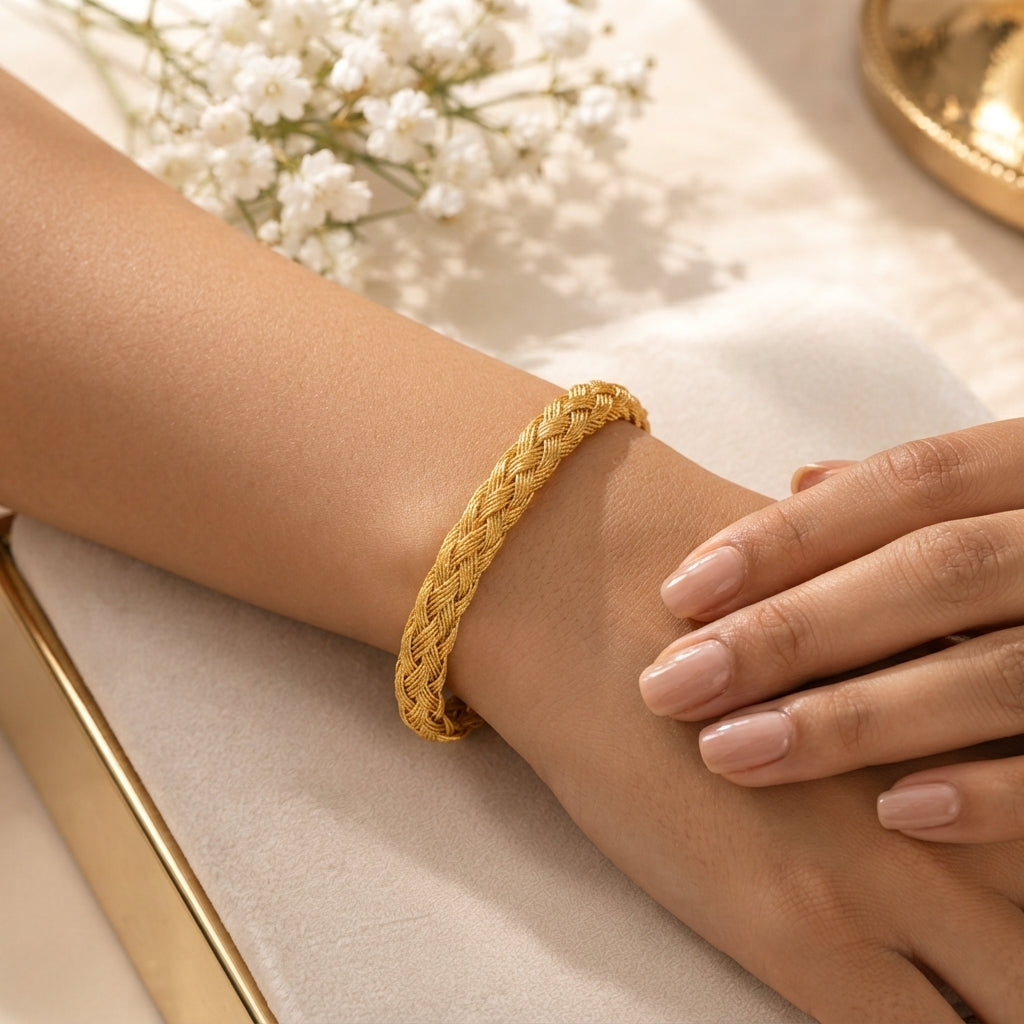Gold Plated Stainless Steel Braided Pattern Bracelet